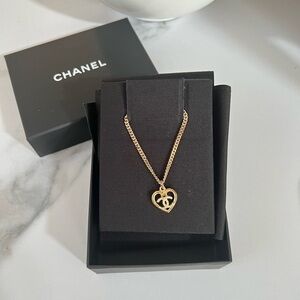 CHANEL 2023 Crystal CC Heart Pendant Necklace